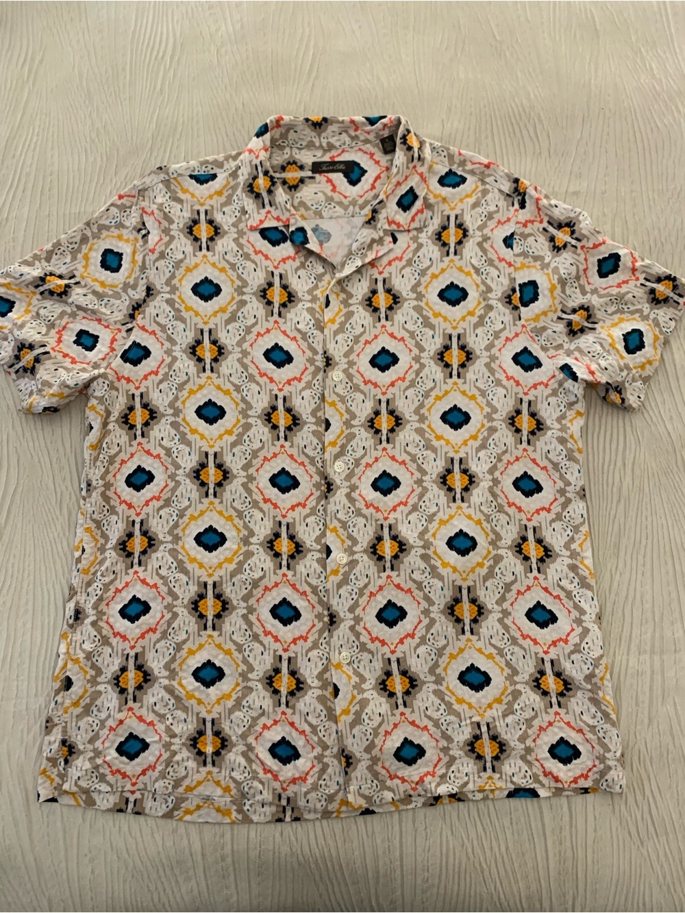 Tasso Elba Extremely Ugly Silk/Rayon Blend Patterned Button Down Shirt, size L